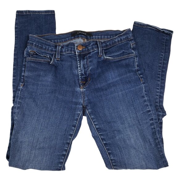 J Brand Skinny Leg Blue Jeans Size 27 Medium Wash Stretch Distressed Mid-Rise - Picture 1 of 16